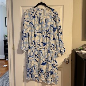 LOFT Blue and White Patterned Dress